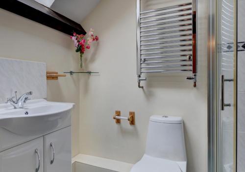 Bratton FlemingButton Barn的白色的浴室设有水槽和卫生间。