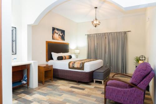 El PorvenirSueños Resort的配有一张床和一把椅子的酒店客房