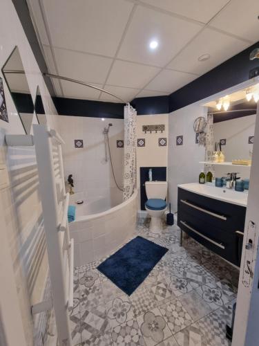克卢尼LE MANOIR- CLUNY的带浴缸、卫生间和盥洗盆的浴室