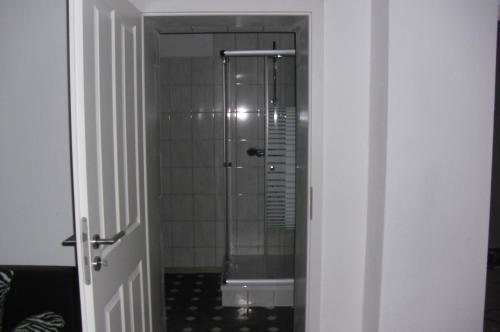 Teschendorfmecklenburgerseenplatt 2的浴室里设有玻璃门淋浴