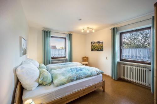 普夫龙滕Haus Bergliebe - Breitenbergblick的一间卧室设有一张床和两个窗户。