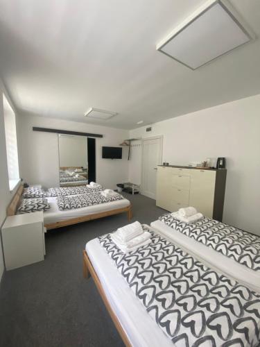 Penzion Puk的一间房间,有三张床