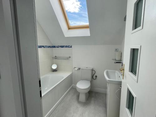 普列维扎Rose Cottage的浴室配有卫生间、水槽和天窗。