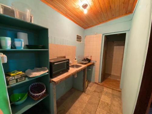 福尔摩沙Brisas del rio的一间带水槽和微波炉的小厨房