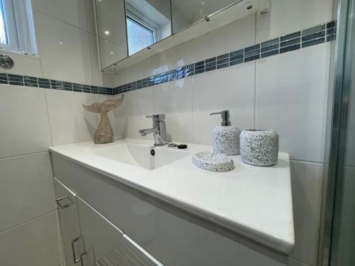 佩文西Quaint 2 Bed Village Retreat的白色的浴室设有水槽和镜子