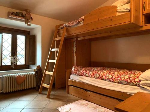 利维松多里[Free Parking] - Casa in Montagna的一间卧室配有一张双层床和梯子