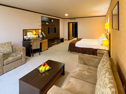 索非亚Hotel Dream的酒店客房设有床和客厅。