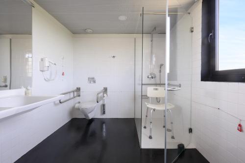 波尔图波尔图星级酒店 的带淋浴、卫生间和盥洗盆的浴室