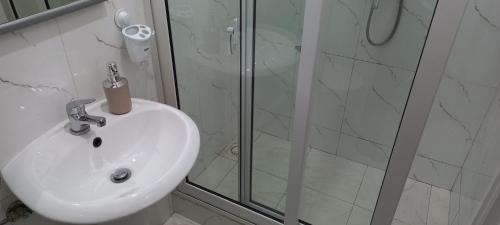 萨尔雷Ka-Bela 2的一间带水槽和玻璃淋浴的浴室