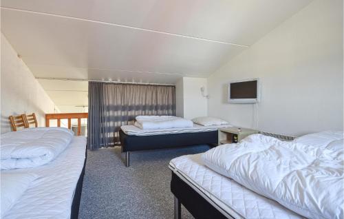 灵克宾3 Bedroom Awesome Apartment In Ringkbing的一间酒店客房,设有两张床和电视