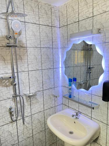 杜阿拉N-E Meublé 1的一间带水槽和镜子的浴室