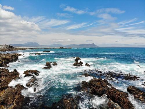 克莱因蒙德Bungalow by the sea near Cape Town的一群在海洋岩石上的人