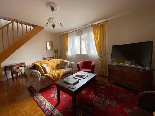 塞尔河畔阿尔帕容Les Marmottes的带沙发和电视的客厅