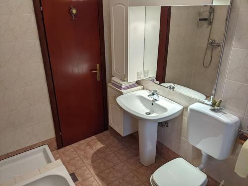 DornberkApartment Kolodvor的一间带水槽、卫生间和镜子的浴室