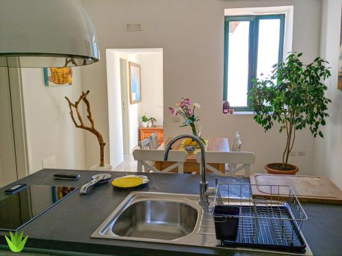 维耶特里Villa delle Agavi的厨房水槽旁设有碗碟干燥架