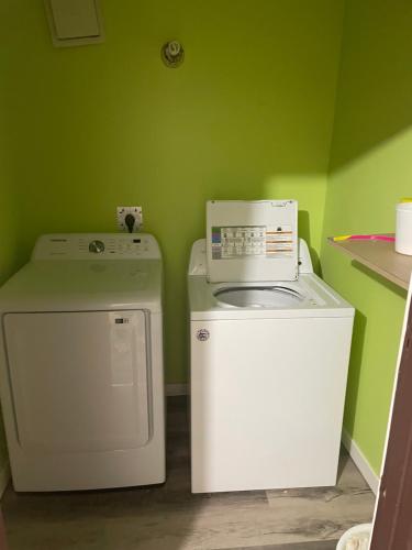EstevanUptown Motel的绿色客房内的洗衣机和洗衣机