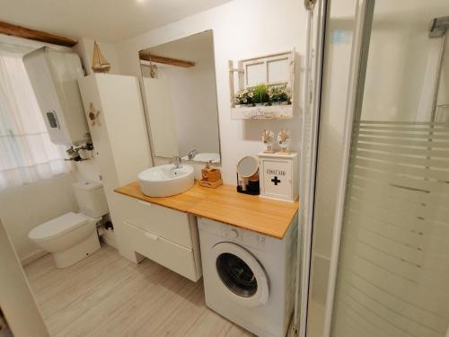 蒙达卡Bonito Apartamento Mundaka EBI-82的一间带水槽和洗衣机的浴室