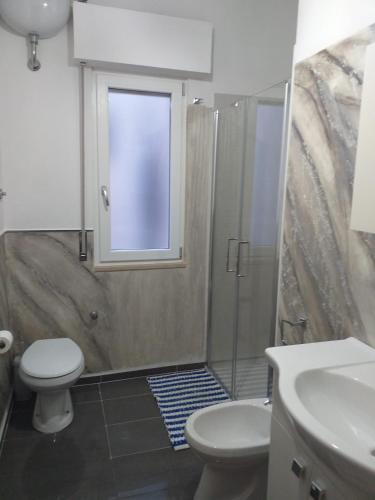 佩斯基奇Affittacamere Casa Flora的带淋浴和卫生间的浴室以及窗户。