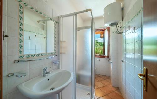 圣特奥多罗2 Bedroom Cozy Apartment In San Teodoro Ot的一间带水槽和淋浴的浴室