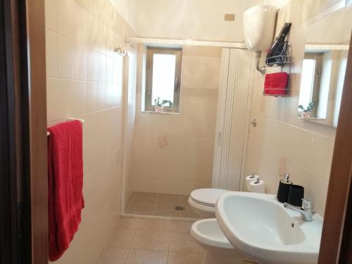 斯坎萨诺Agriturismo Podere Verdicchio的浴室配有白色卫生间和盥洗盆。