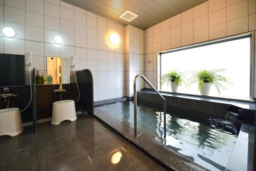 磐城Sunrise Inn Iwaki的一间带水池和两个卫生间的浴室