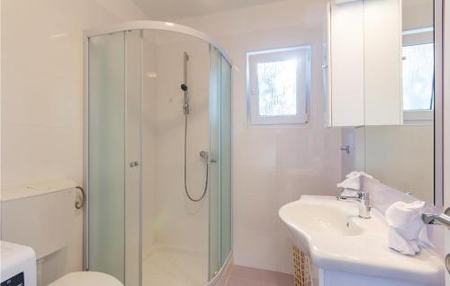 普拉Beautiful Home In Pula With 1 Bedrooms And Wifi的带淋浴、卫生间和盥洗盆的浴室