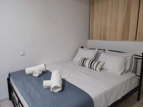 卡尔帕索斯Captain's Mermaid Houses, Karpathos的一间卧室配有带毛巾的床