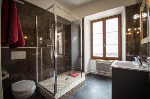利克维德拉科洛纳酒店的带淋浴、卫生间和盥洗盆的浴室