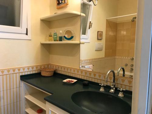 圣玛格丽塔-利古雷Solimano 50的一间带绿色水槽和镜子的浴室