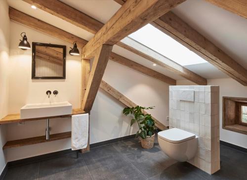 柯尼希斯湖畔舍瑙Alpeltalhütte的浴室配有白色卫生间和盥洗盆。