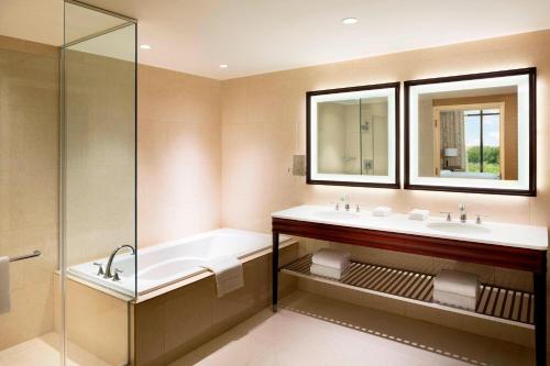 乔治城喜来登乔治敦会议中心酒店 的带浴缸、水槽和淋浴的浴室