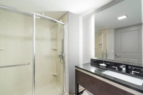 切尔西波士顿洛根机场/切尔西万豪酒店的带淋浴和盥洗盆的浴室