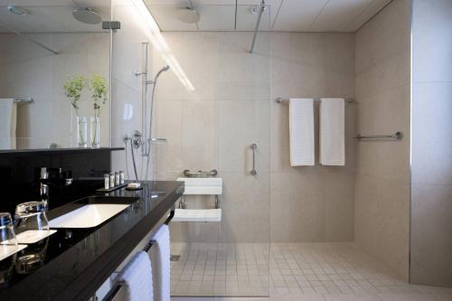 卢塞恩卢塞恩万丽酒店的带淋浴和盥洗盆的浴室