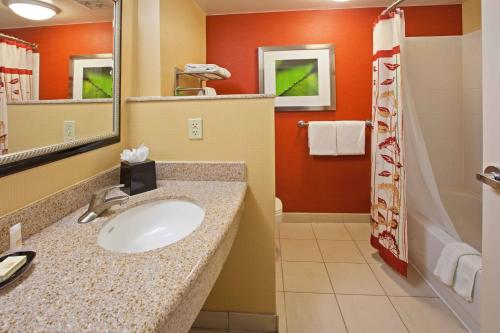 路易斯威尔路易斯维尔东北万怡酒店的一间带水槽和淋浴的浴室