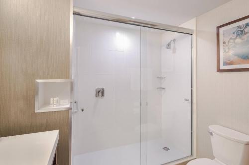 萨尔蒂约萨尔蒂约万豪万怡酒店的浴室里设有玻璃门淋浴