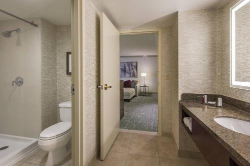 奥罗拉丹佛机场盖特威公园万豪酒店的浴室配有卫生间、浴缸和水槽。