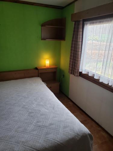 杜柏Chalet 176的绿色卧室设有床和窗户