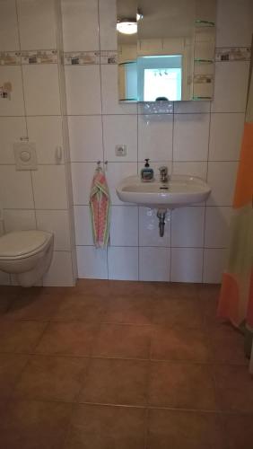 伊尔梅瑙Wohnung Nähe Uni Ilmenau und Autobahn A71的一间带水槽和卫生间的浴室