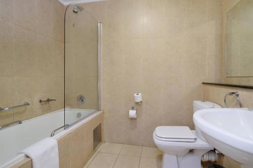 波罗瓜尼波罗克瓦尼地标万豪Protea酒店的浴室配有卫生间、盥洗盆和淋浴。