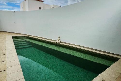 阿德耶Costa Adeje Villa Private pool Panoramic Views的白色墙壁旁的绿色水池