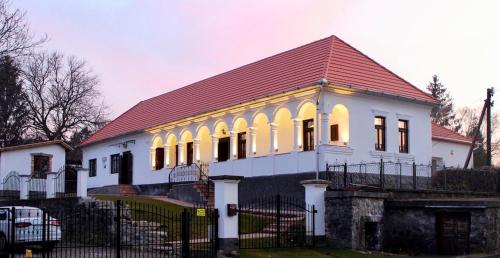 NagyvisnyóAntik Vendégház的一座大型白色房屋,设有红色屋顶