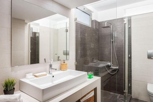 雅典Glyfada Luxury Living的一间带水槽和淋浴的浴室