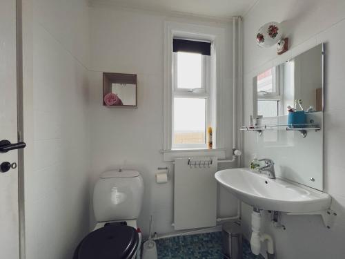 SumbaAkraberg Lighthouse Lodge的白色的浴室设有卫生间和水槽。