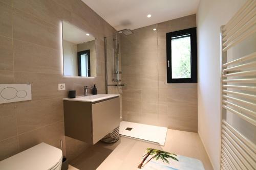 卡斯拉诺Sans Souci 2的一间带卫生间、水槽和镜子的浴室