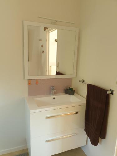 Vireux-MolhainLA FOLLE PARENTHESE的浴室设有白色水槽和镜子
