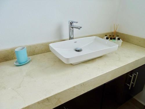 布塞里亚斯Casa Los Amores的带台面的浴室内的白色水槽