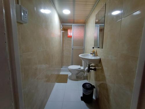 波哥大HOTEL BOGOTA AIRPORT DORADO的一间带水槽和卫生间的浴室