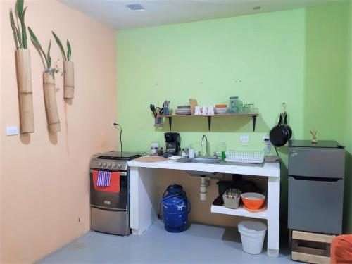 ChimaltenangoCOMFY furnished private apartment.Netflix/internet的厨房配有水槽和炉灶