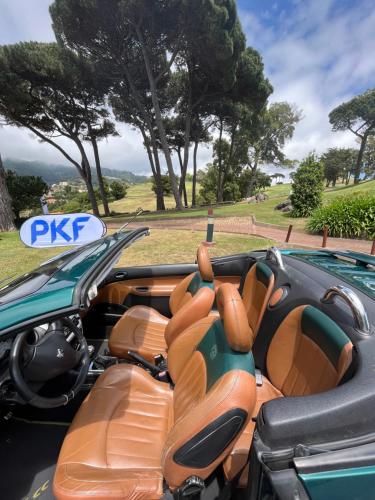丰沙尔Apartamentos do Mar Funchal的公园里一辆带棕色座椅的汽车