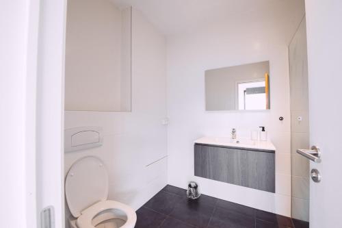 扎芬特姆K&Y suites 1,Brussels airport 500m的白色的浴室设有卫生间和水槽。